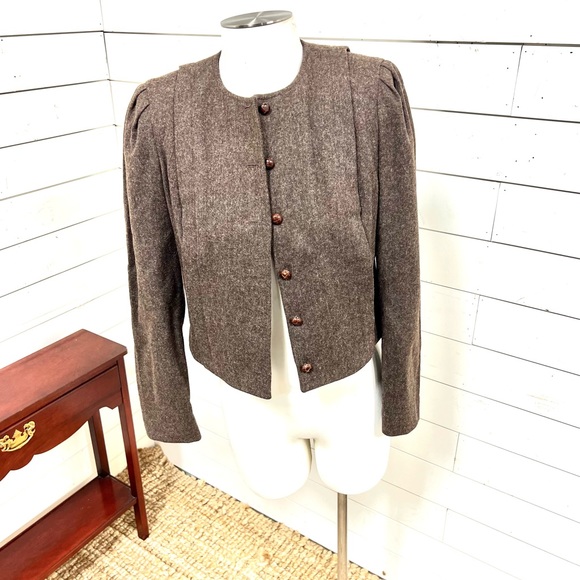 Vintage wool jacket brown tweed retro size 9 - Picture 5 of 9